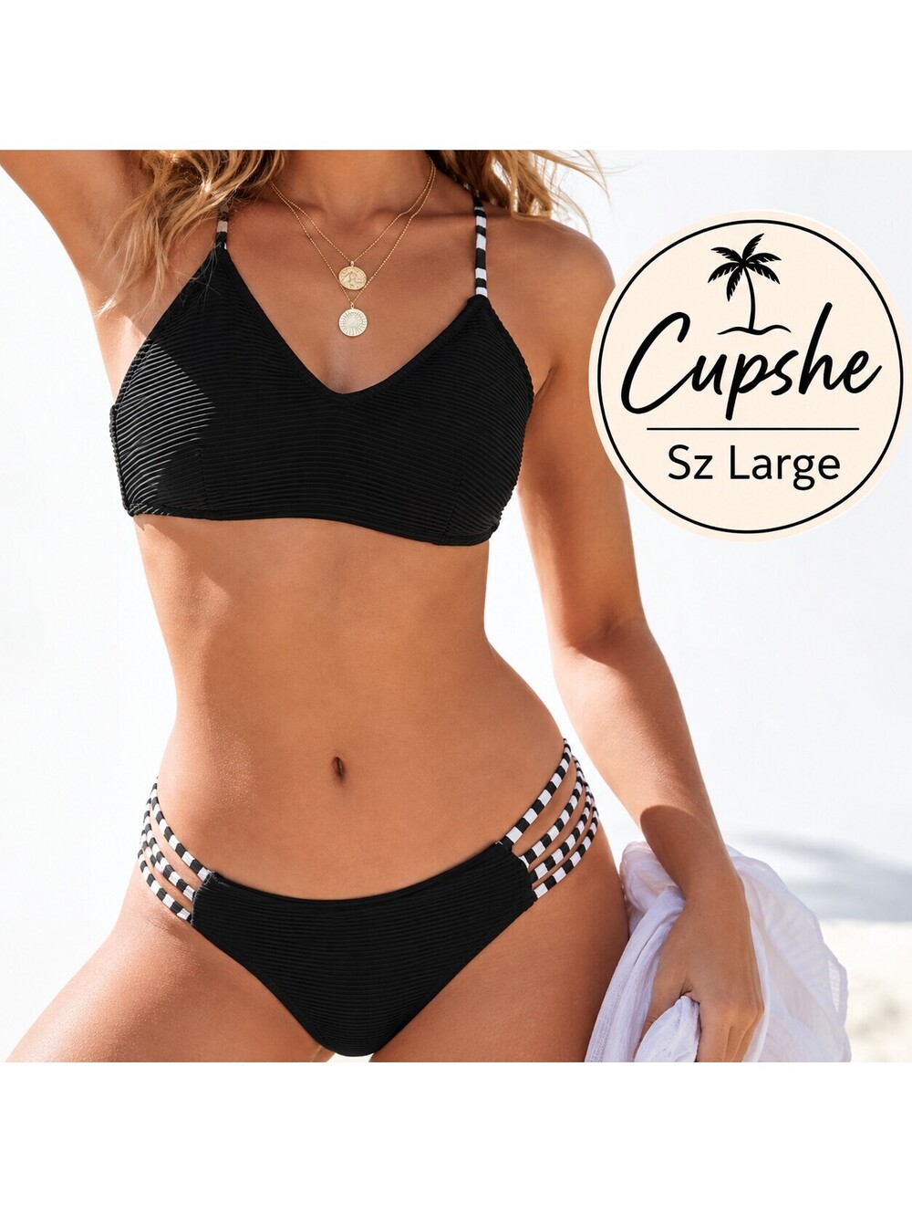 Cupshe | L | Black Crisscross Bikini Set